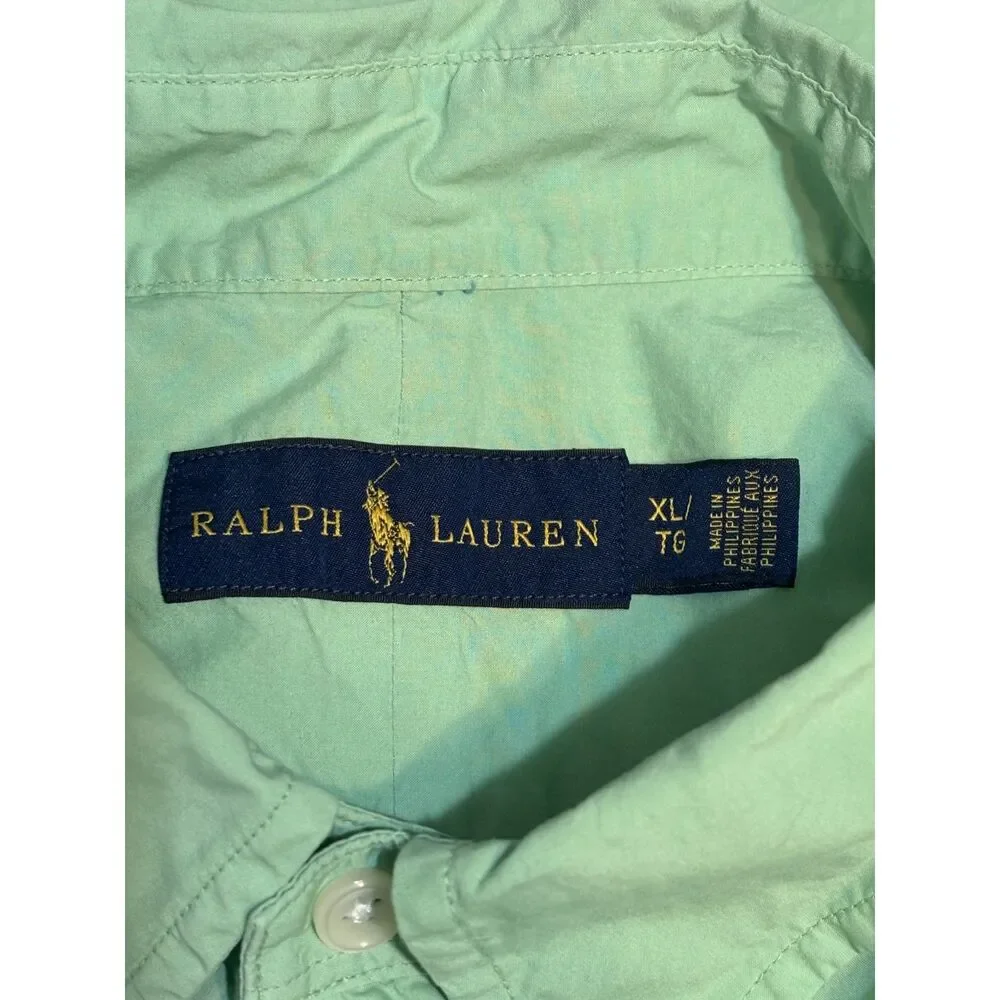 Ralph Lauren Men’s XL Lime Green Short Sleeve Button Down Purple Pony Preppy